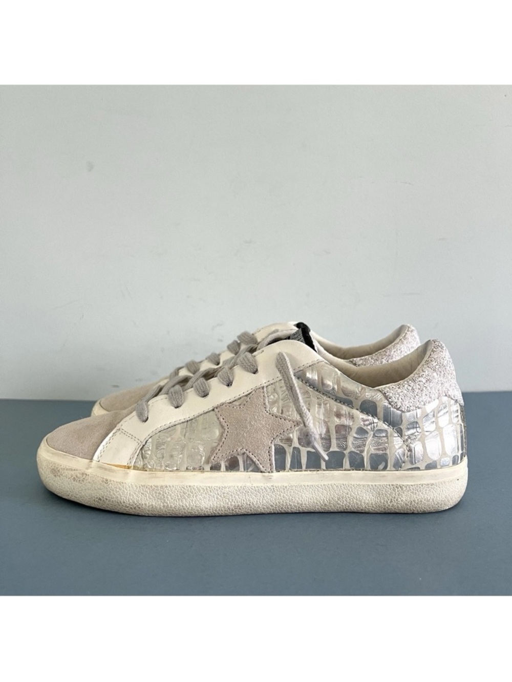 Vintage Havana Ingrid Low Top Sneakers Wild Croc Silver Metallic Fashion Size 8 - Picture 5 of 9
